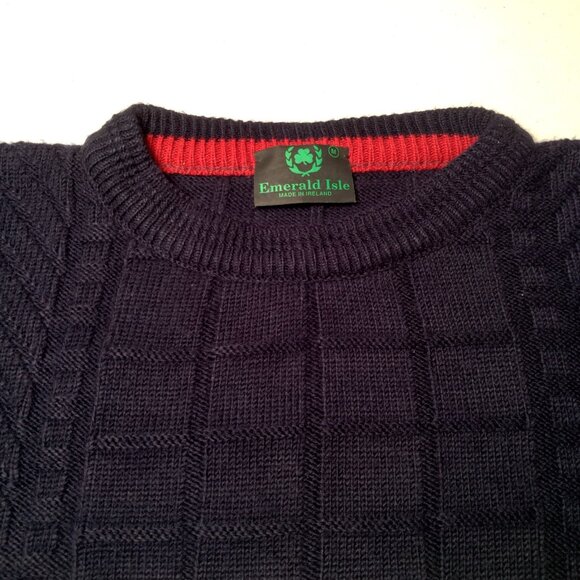 Vintage 1990s Emerald Isle Sweater Men Medium Colorblock Celtic Brooch Ireland - Picture 14 of 14